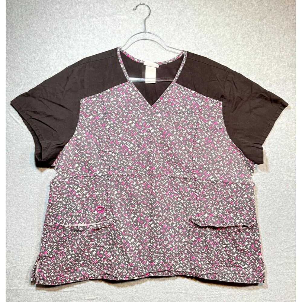 Scrubstar Scrub Top Women's 3X Multicolor Printed‎ V-Neck Short Sleeve Pullover